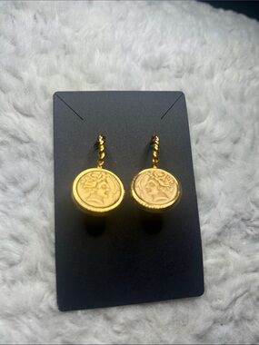 Rare Vintage MONET Caesar Roman Coin Hoop Earrings